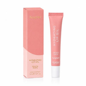 Huxter Hydrating Lip Oil Peach Nude 15ml with matching pink retail box