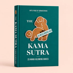 The Gingerbread Kama Sutra hardcover baking book with gingerbread illustration on soft neutral background