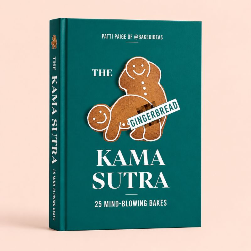 The Gingerbread Kama Sutra hardcover baking book with gingerbread illustration on soft neutral background