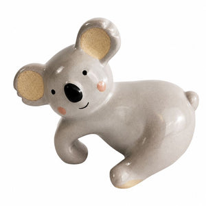 A ceramic koala figurine in a light gray glaze with beige inner ears, a black nose, and pink cheek details, shown on a plain white background.-Koala Pot Hanger