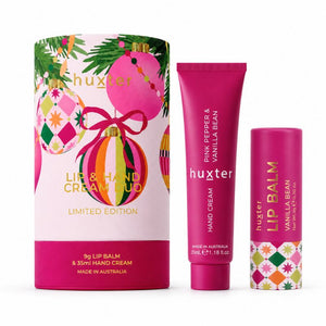 Huxter Limited Edition Lip and Hand Cream Duo with Pink Pepper and Vanilla Bean hand cream, Vanilla Bean lip balm and gift box