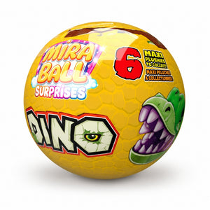 Miraball Surprises Dino yellow mystery ball with dinosaur graphics
