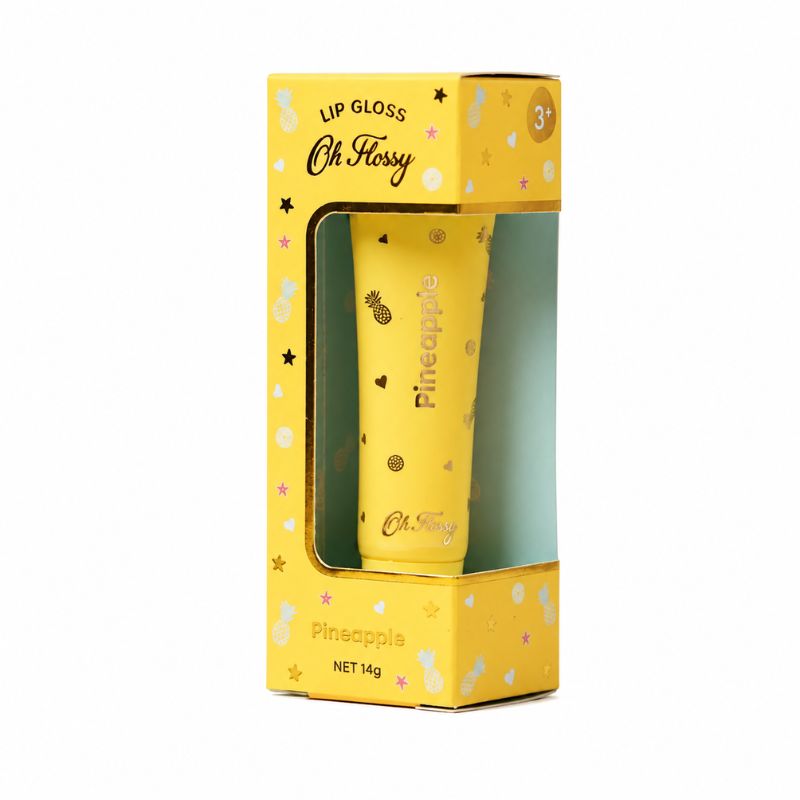 Oh Flossy Natural Pineapple Lip Gloss for Kids in yellow packaging