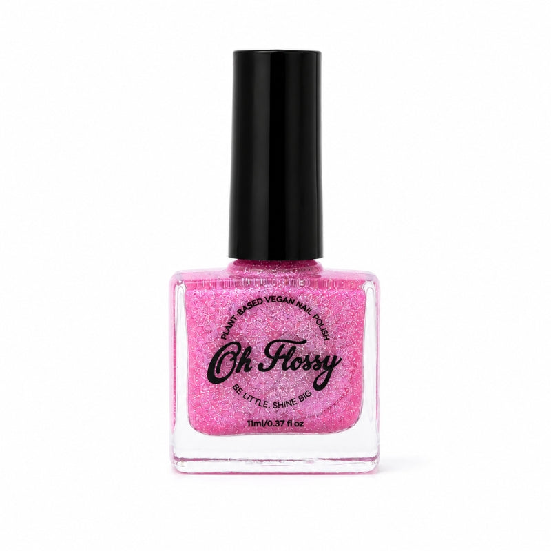 Oh Flossy Pink Glitter Kids Nail Polish bottle on white background