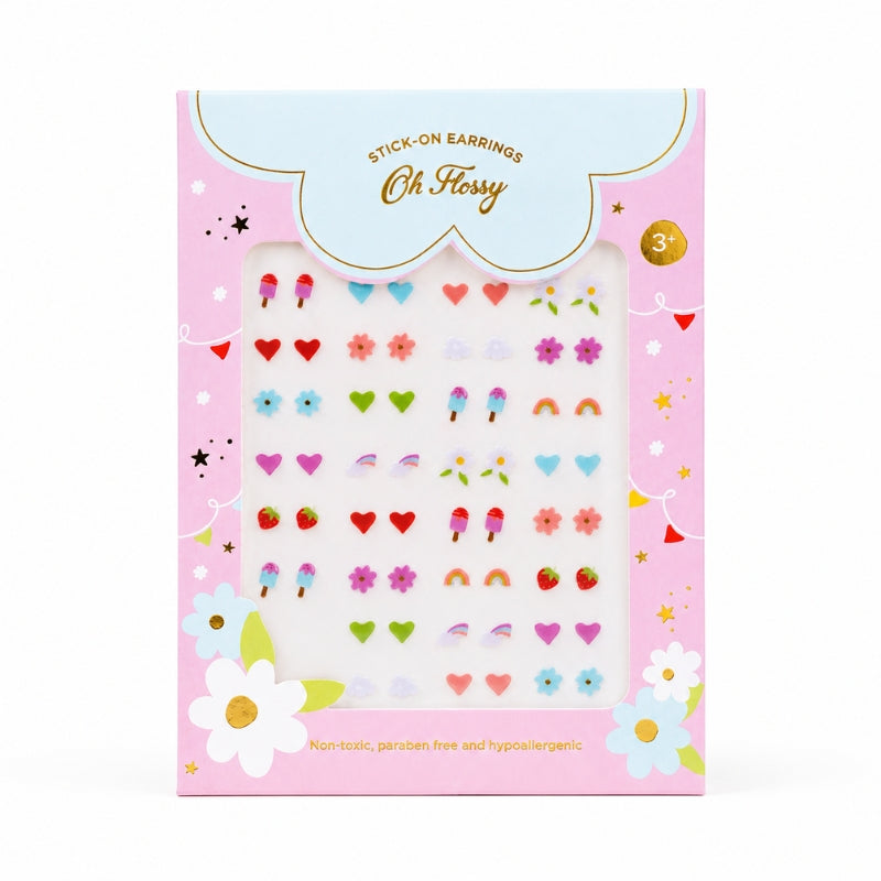 Oh Flossy Kids Stick-On Earrings colourful set with 30 designs