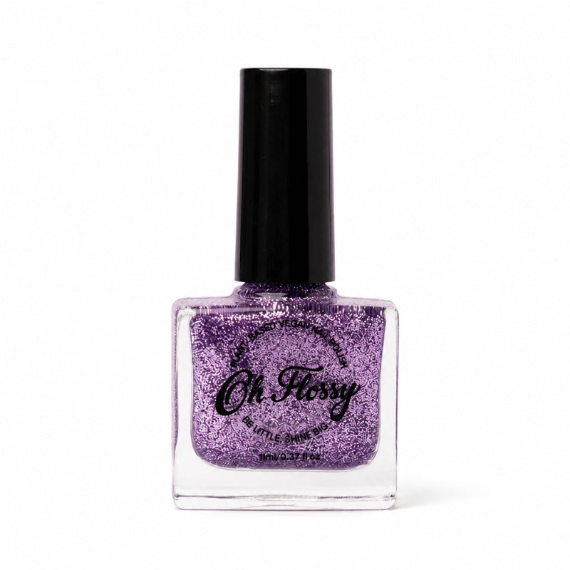 Oh Flossy Purple Glitter Kids Nail Polish bottle on a plain white background