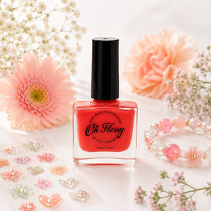 Oh Flossy Watermelon Kids Nail Polish bottle with pastel flowers and children’s nail stickers