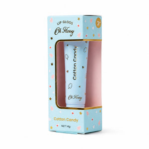 Oh Flossy Cotton Candy Natural Lip Gloss for Kids in blue packaging
