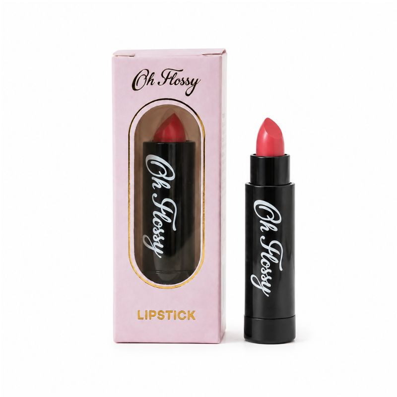 Oh Flossy Natural Lipstick for Kids in pink with original packaging and lipstick tube