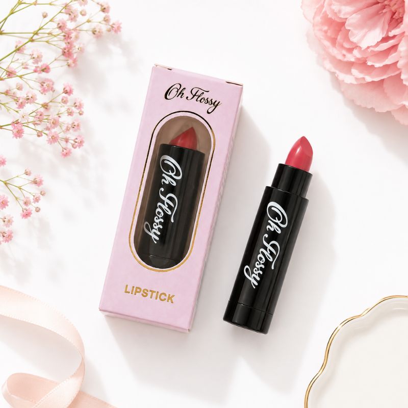 Oh Flossy Natural Lipstick for Kids displayed with pink packaging on a white background