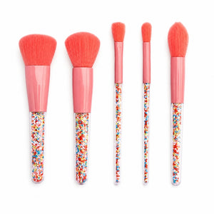 Oh Flossy Sprinkle Makeup Brush Set with five pink kids makeup brushes