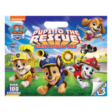Paw Patrol 'Pups to the Rescue! Giant Activity Pad' featuring colorful cartoon puppy characters on the cover, with a hang hole at the top and a sticker section indicated in the lower left corner.