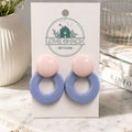 Pair of Pastel Pop Dangle Earrings on a 'Love Shack Giftware' card with a blurred background.
