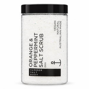 Summer Salt Body Orange and Peppermint Salt Scrub 350g tub on white background