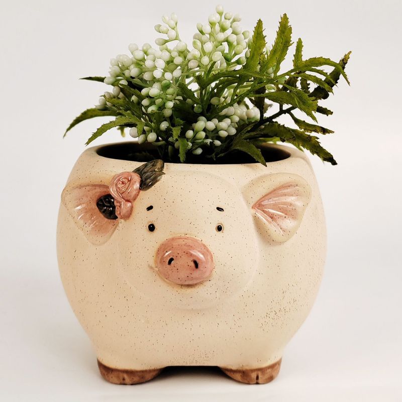 Pig with Flowers Planter Sand 9.5cm – Love Shack Giftware