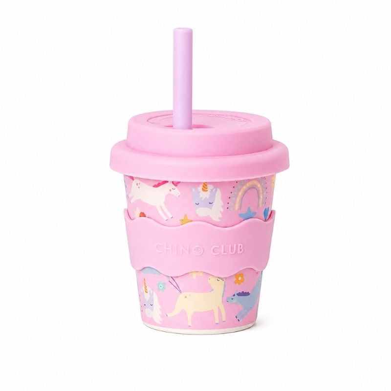 Pink Unicorn Babychino Cup 4oz on a white background