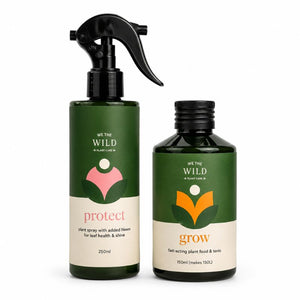 Plant Care Essentials Bundle featuring We The Wild Protect Organic Plant Spray and Grow Organic Liquid Plant Food.