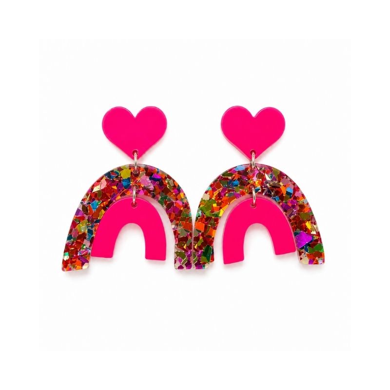 Pair of Pop Rainbow Dangle Earrings on a white background