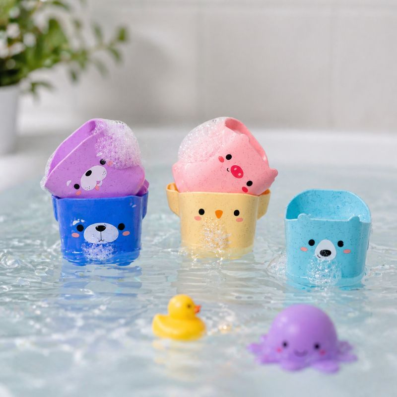 Colorful animal bath cups floating in water kids bath toy set