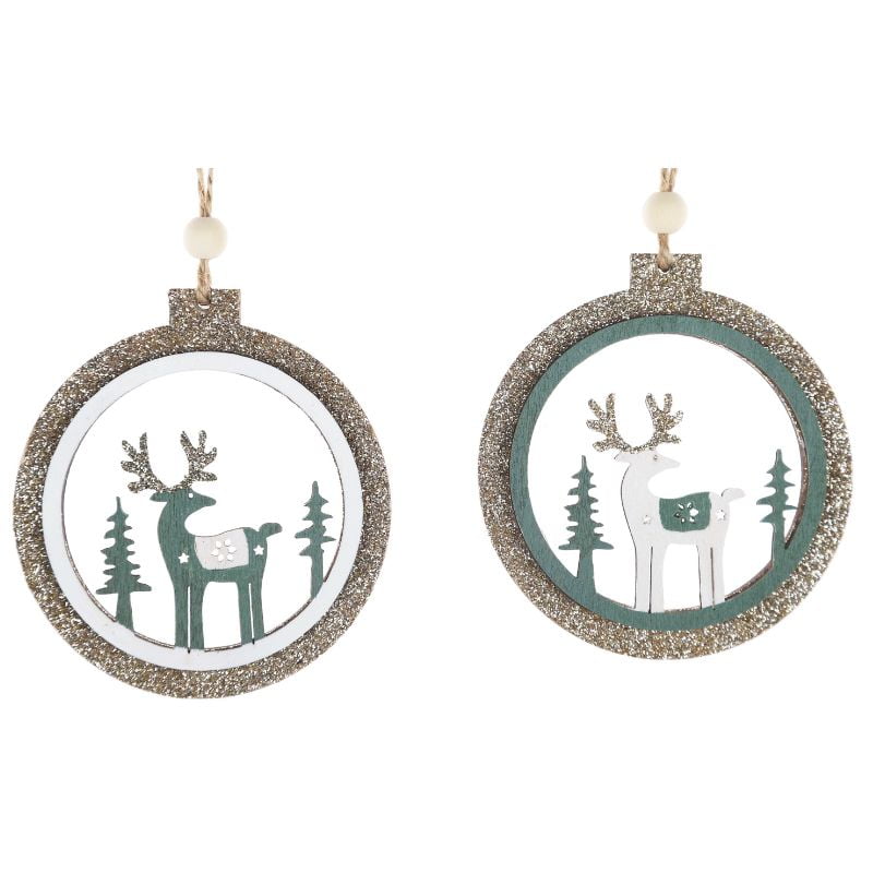 REINDEER SCENE IN BAUBLE HANGING DECORATION SAGE 8.5CM – LOVE SHACK GIFTWARE