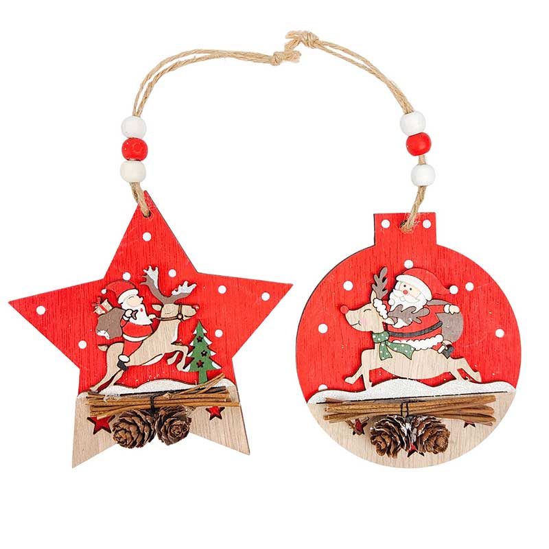 Santa Riding Reindeer on Star & Bauble Hanging Decoration – Love Shack Giftware