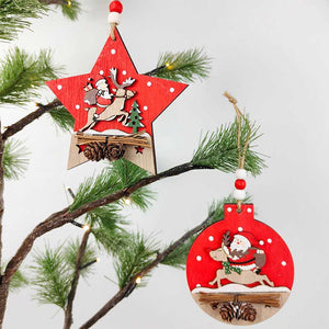 Santa Riding Reindeer on Star & Bauble Hanging Decoration – Love Shack Giftware