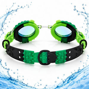 Back view of Rattlesnake Royal Serpent swim goggles showing adjustable silicone strap and textured reptile details