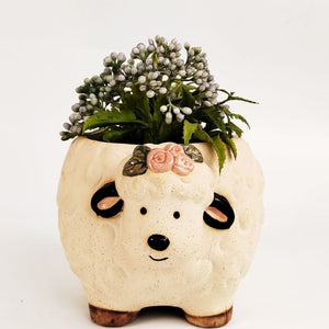 Sheep with Flower Planter Sand 11cm – Love Shack Giftware
