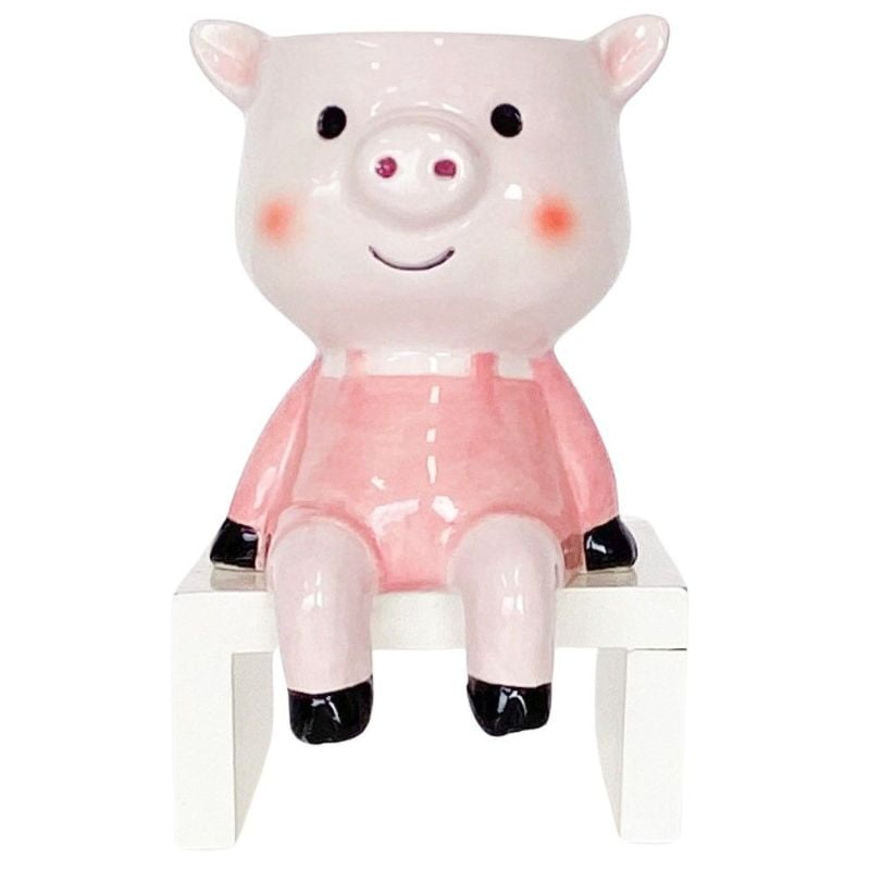 Sitting Pig Planter Light Pink & Pink 14