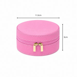 Small Jewellery Case – Berry with gold zipper pulls, shown on a white background with dimension lines indicating 11.5cm width, 5cm height, and implied depth of 5cm.