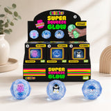 Smooshos Super Squeeze Glow Sea Animal retail display with three blue diamond sphere squishy toys