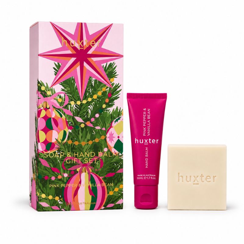 Huxter Soap and Hand Balm Gift Set in Pink Pepper and Vanilla Bean with 50ml hand balm and cream soap bar