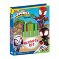 Marvel Spidy the Amazing Friends Dino-Web Activity Kit box, featuring colorful cartoon Spider-Man illustrations and a depiction of the activity kit's markers on the front cover.