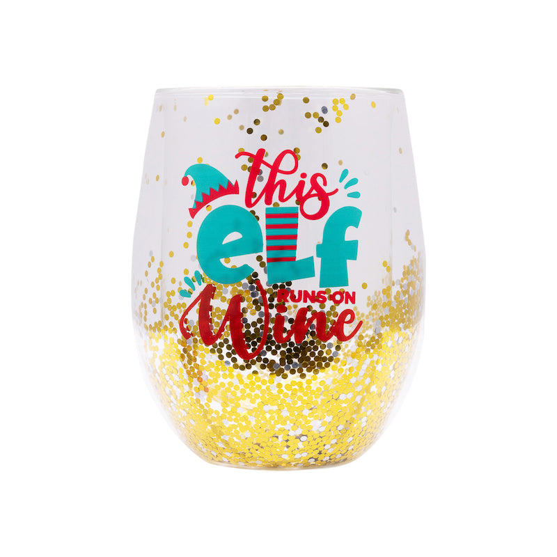 Splosh – Christmas This Elf Runs on Wine – Wine Glass – Love Shack Giftware