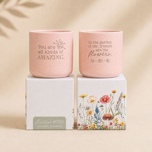 Set of pastel Positive Pots ceramic planters with quotes in gift boxes