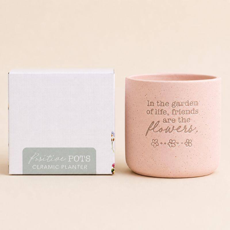 Pink ceramic quote planter with matching gift box packaging