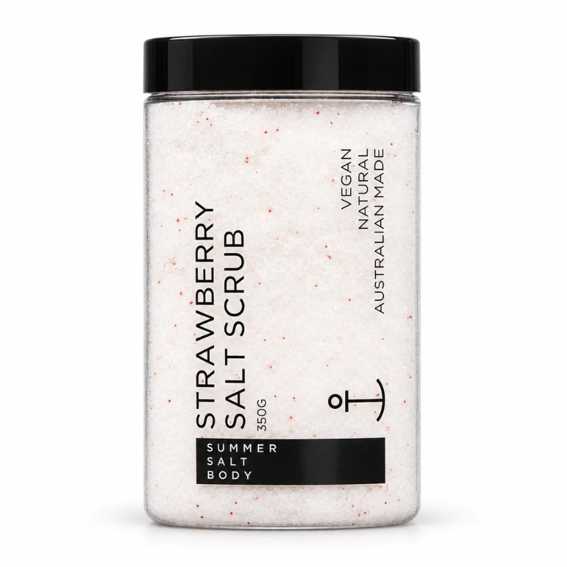 Summer Salt Body Strawberry Salt Scrub 350g tub on white background