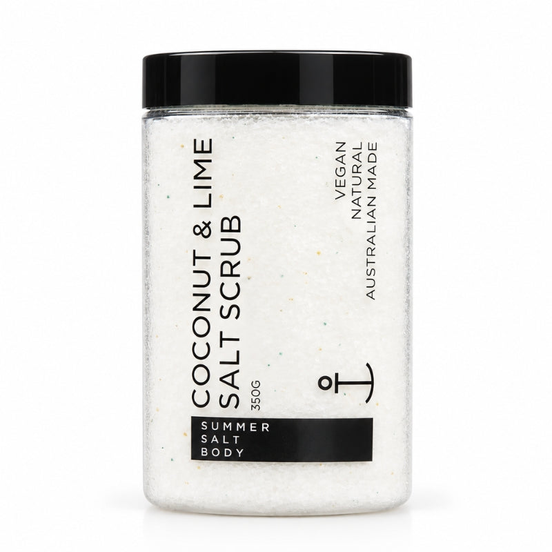 Summer Salt Body Coconut and Lime Salt Scrub 350g tub on white background
