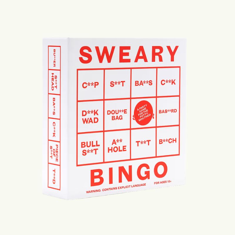 Sweary Bingo adult party game box with funny bingo-inspired design on white background