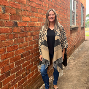 Tan Leopard Print Poncho Front – Love Shack Giftware