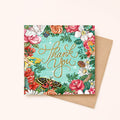 Floral thank you mini greeting card with butterflies and botanical artwork