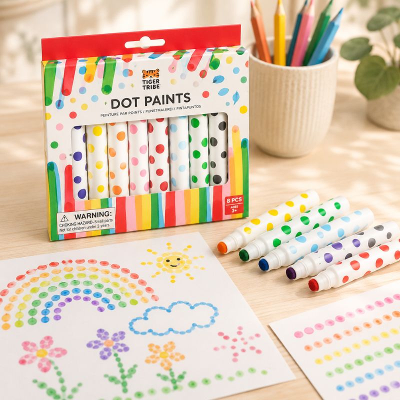 Packaging of Tiger Tribe dot paints with markers and art on paper - Loveshack Giftware
