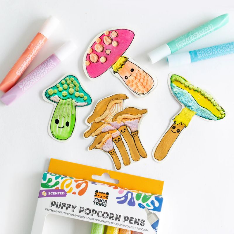 Kids art project using scented puffy popcorn pens