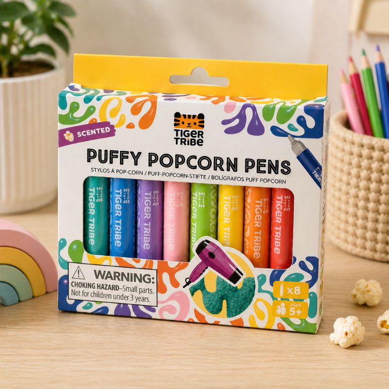 Tiger Tribe scented puffy popcorn pens set of 8 colorful markers