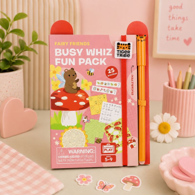 Busy Whiz Fun Pack with fairy-themed design on a pink surface