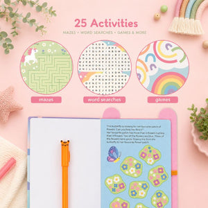 Children's Busy Whiz Unicorn activity book with mazes, word searches, and games on a pink background. - Loveshack Giftware