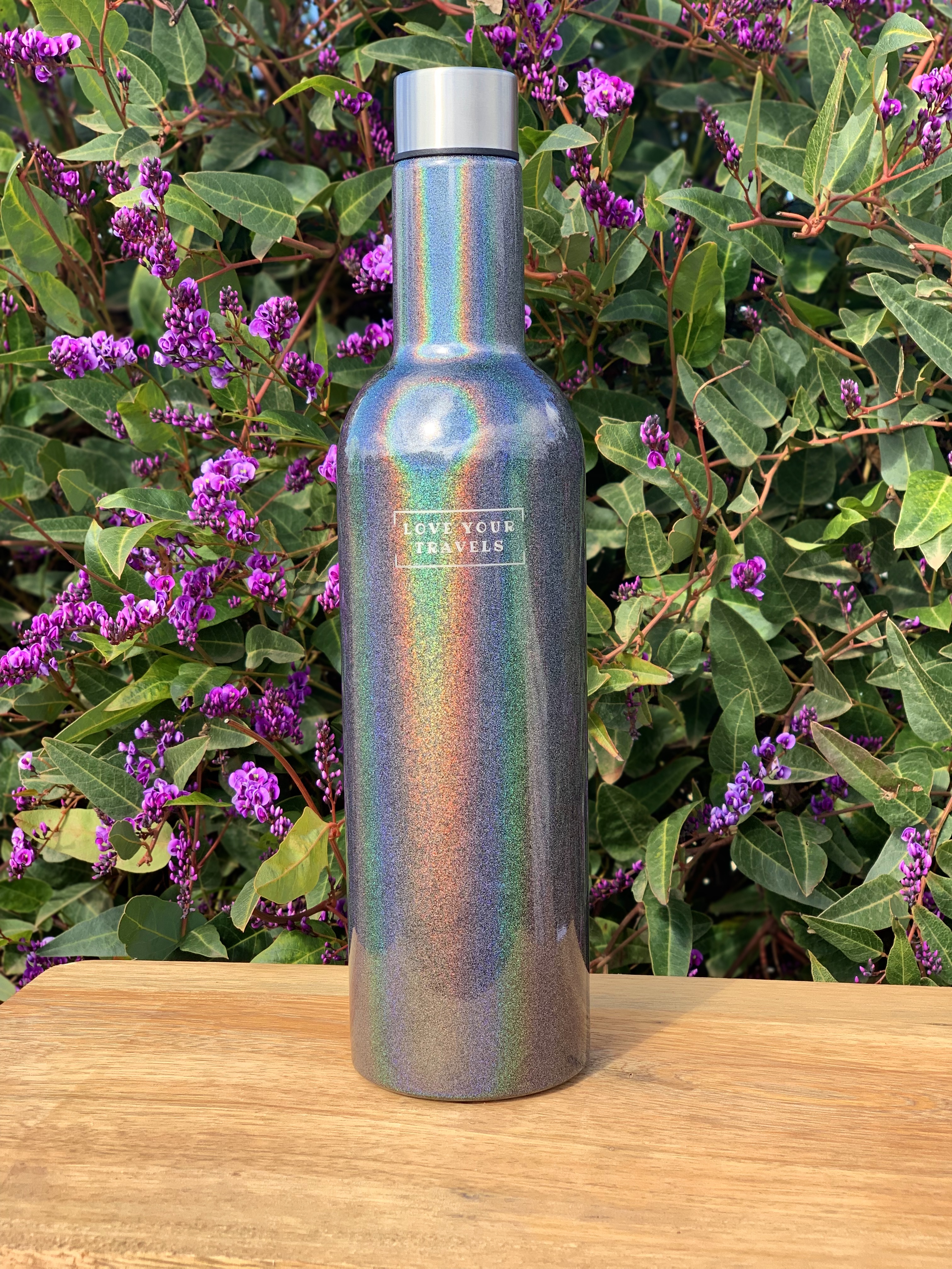 Charcoal Glitter Insulated Wine Bottle Love Your Travels - Love Shack Giftware