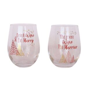 Drink Wine & Be Merry Wine Glass (Set of 2) Pink - Love Shack Giftware