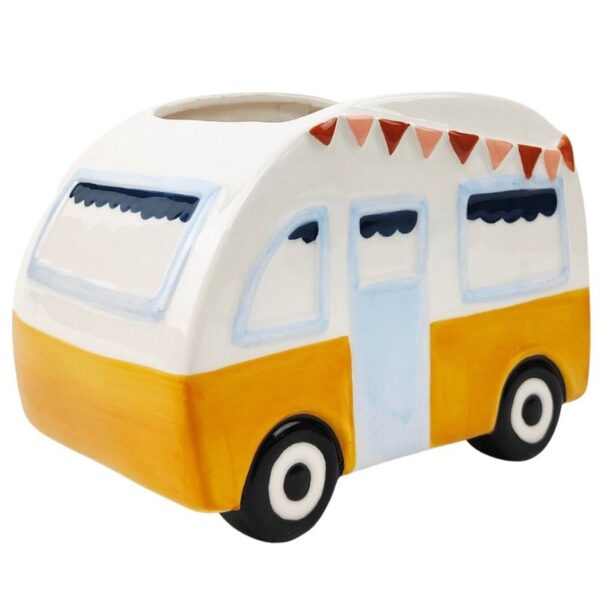 Retro Caravan Planter Mustard & Blue - Love Shack Giftware