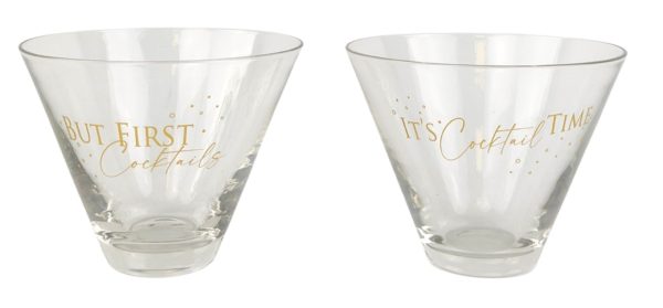 It's Cocktail Time Cocktail Glass Gold (Set of 2) - Love Shack Giftware